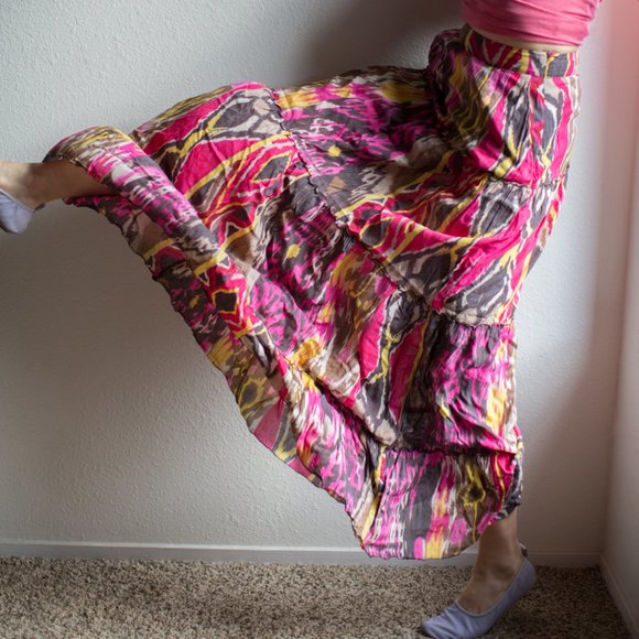 Vintage Miss Sixty Bohemian Tiered Maxi Skirt 28" Small Cottagecore Gypsy Hippie - Picture 3 of 16